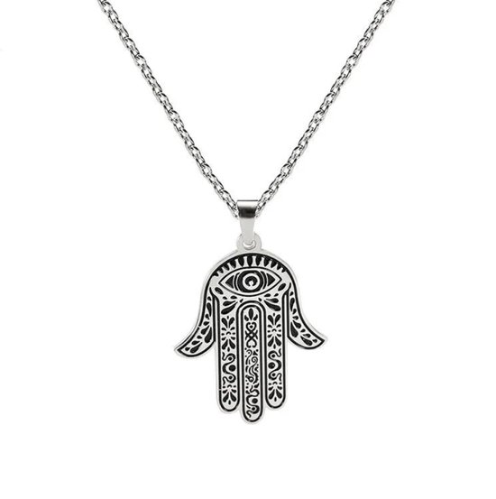 ASTRADAVI Bijoux Plaqué Or 18K - Pendentif - Main de Fatima - Khamsa - Argent
