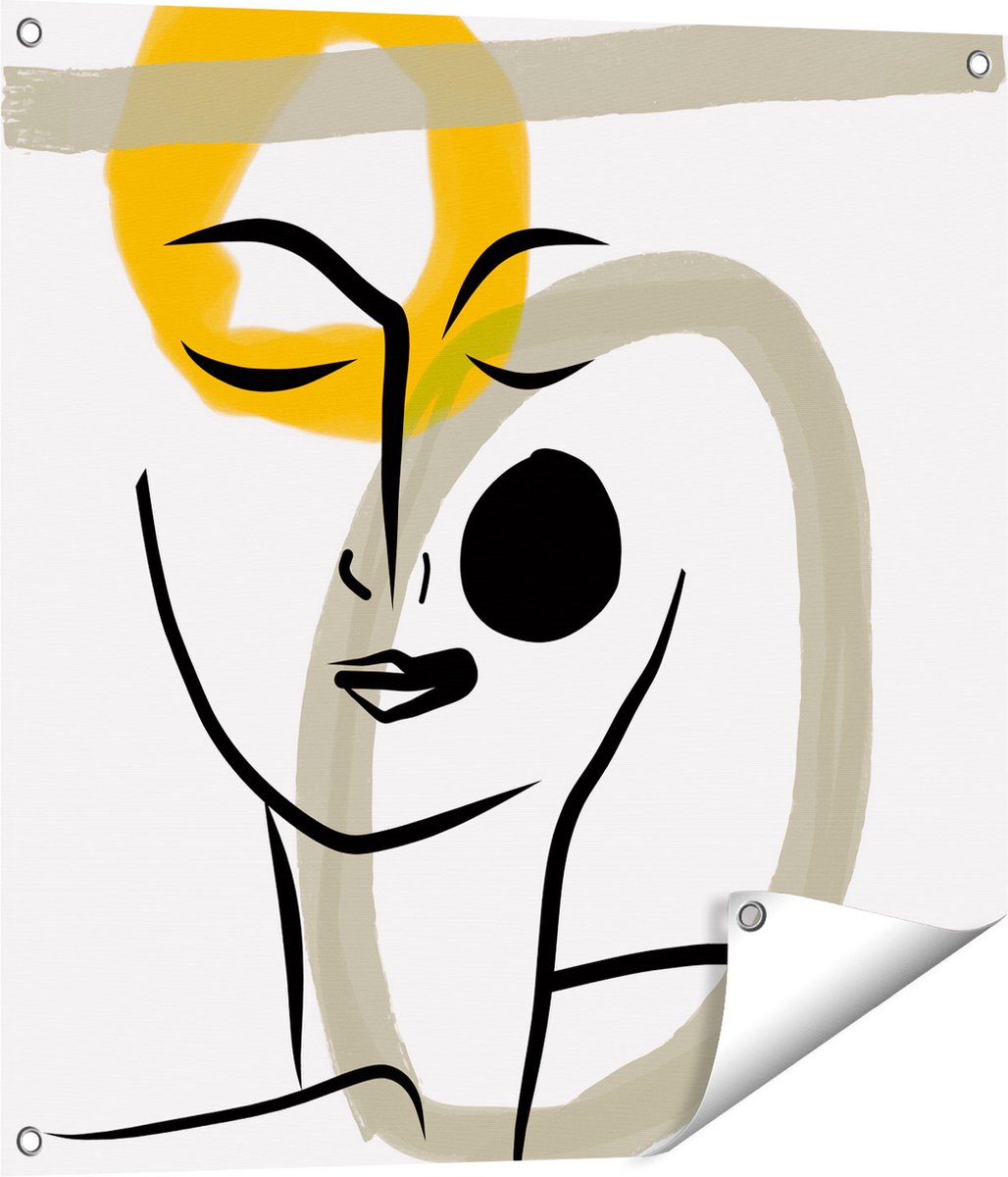 Gards Tuinposter Abstracte Kunst van een Gezicht - 70x70 cm - Tuindoek - Tuindecoratie - Wanddecoratie buiten - Tuinschilderij Multikleur