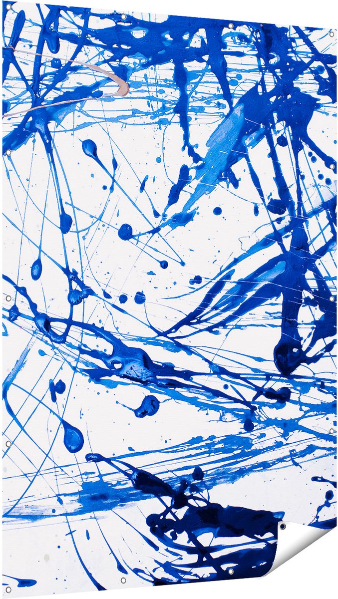 Gards Tuinposter Abstracte Kunst Blauwe Verf - 120x180 cm - Tuindoek - Tuindecoratie - Wanddecoratie buiten - Tuinschilderij Multikleur