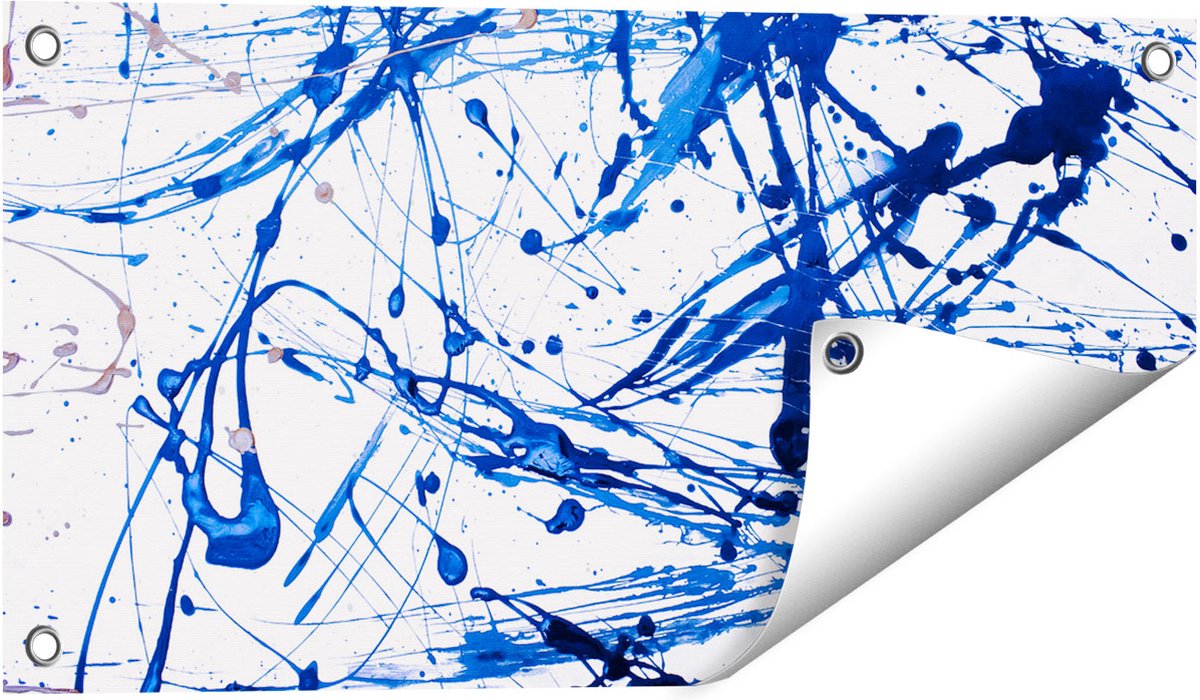 Gards Tuinposter Abstracte Kunst Blauwe Verf - 60x30 cm - Tuindoek - Tuindecoratie - Wanddecoratie buiten - Tuinschilderij Multikleur