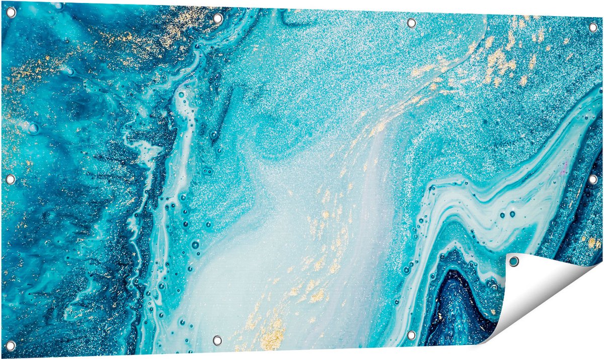 Gards Tuinposter Abstracte Kunst Blauwe Oceaan - 120x60 cm - Tuindoek - Tuindecoratie - Wanddecoratie buiten - Tuinschilderij Multikleur