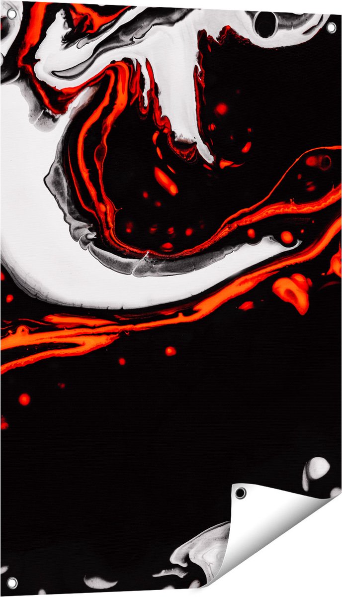 Gards Tuinposter Abstracte Kunst - Zwart en Wit met Rood - 60x90 cm - Tuindoek - Tuindecoratie - Wanddecoratie buiten - Tuinschilderij Multikleur