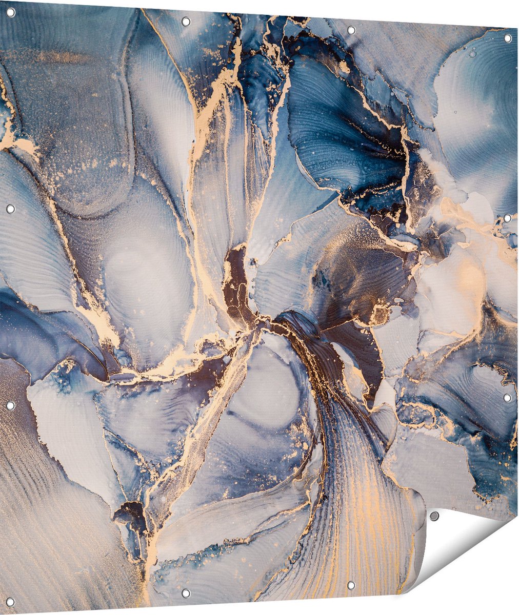 Gards Tuinposter Abstracte Luxe Kunst - Zwart met Goud - 110x110 cm - Tuindoek - Tuindecoratie - Wanddecoratie buiten - Tuinschilderij Multikleur