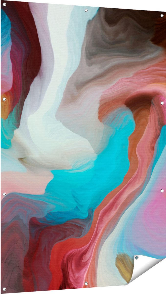 Gards Tuinposter Abstracte Kunst - Kleurrijke Golven - 100x150 cm - Tuindoek - Tuindecoratie - Wanddecoratie buiten - Tuinschilderij Multikleur