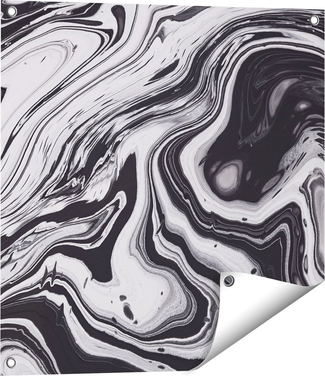 Gards Tuinposter Abstracte Kunst - Zwart met Wit - 60x60 cm - Tuindoek - Tuindecoratie - Wanddecoratie buiten - Tuinschilderij Multikleur