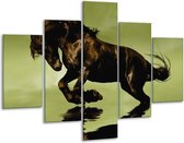 Glasschilderij -  Paard - Groen, Bruin, Zwart - 100x70cm 5Luik - Geen Acrylglas Schilderij - GroepArt 6000+ Glasschilderijen Collectie - Wanddecoratie- Foto Op Glas