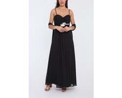 Classy avondjurk feestdagen - galajurk- Dames Feestjurk-zwart met schoudersjaal chiffon (36)