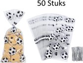 METIWA - 50x Zakjes Voetbal Met Sluitstrips - Uitdeelzakjes - Trakteerzakjes - Uitdeelzakjes Voetbal - Voetbal Decoratie - Snoepzakjes