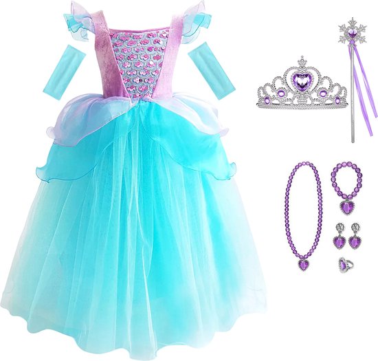 The Better Merk - Robe de princesse fille - Robe de sirène - Ariel - taille 140/146 (140) - vêtements de carnaval - cadeau fille - vêtements d'habillage - La petite robe de sirène