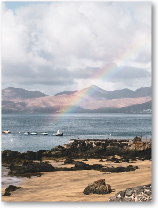 Regenboog aan de kust - Lanzarote - Foto Op Canvas 30x40
