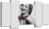 GroepArt - Schilderij - Marilyn Monroe - Grijs, Zwart - 120x65cm 5Luik - Foto Op Canvas - GroepArt 6000+ Schilderijen 0p Canvas Art Collectie - Wanddecoratie