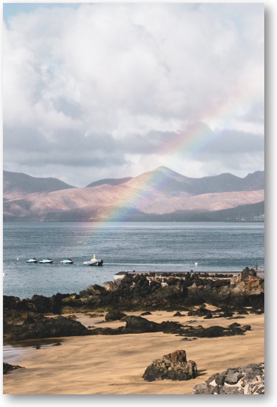 Regenboog aan de kust - Lanzarote - Foto op Plexiglas