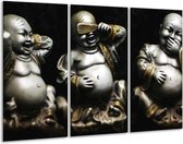 Glasschilderij Boeddha - Zwart, Wit, Goud - 120x80cm 3Luik - Foto Op Glas - Geen Acrylglas Schilderij - GroepArt 6000+ Glas Art Collectie - Maatwerk Mogelijk