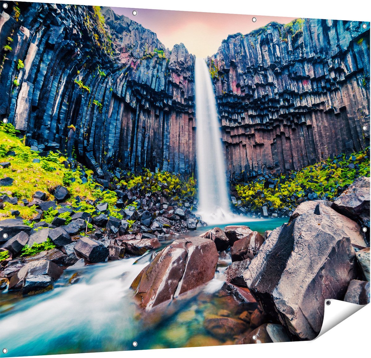 Gards Tuinposter Waterval in IJsland - 150x120 cm - Tuindoek - Tuindecoratie - Wanddecoratie buiten - Tuinschilderij Multikleur