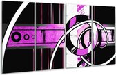 GroepArt - Glasschilderij - Abstract - Paars, Zwart, Wit - 160x80cm 4Luik - Foto Op Glas - Geen Acrylglas Schilderij - 6000+ Glasschilderijen Collectie - Wanddecoratie