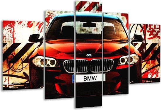 Glasschilderij BMW - Zwart, Rood, Wit - 170x100cm 5Luik - Foto Op Glas - Geen Acrylglas Schilderij - 6000+ Glasschilderijen Collectie - Wanddecoratie