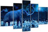 Glasschilderij Olifant - Blauw, Wit, Zwart - 170x100cm 5Luik - Foto Op Glas - Geen Acrylglas Schilderij - 6000+ Glasschilderijen Collectie - Wanddecoratie