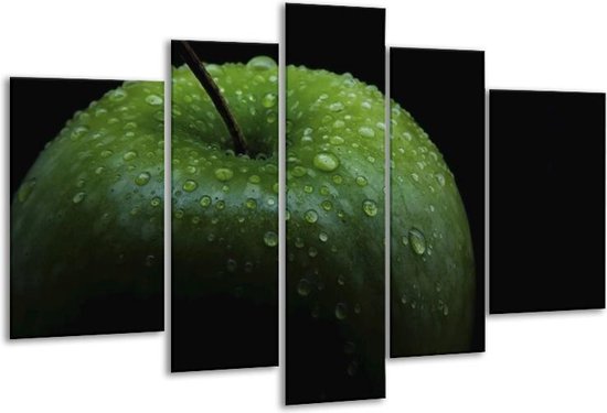Glasschilderij Appel - Groen, Zwart - 170x100cm 5Luik - Foto Op Glas - Geen Acrylglas Schilderij - 6000+ Glasschilderijen Collectie - Wanddecoratie
