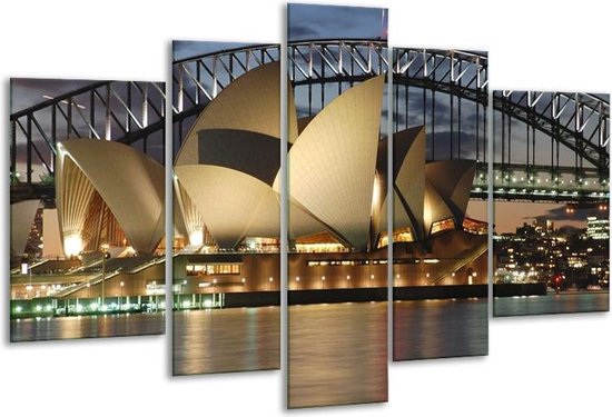Glasschilderij Sydney - Grijs, Blauw, Wit - 170x100cm 5Luik - Foto Op Glas - Geen Acrylglas Schilderij - 6000+ Glasschilderijen Collectie - Wanddecoratie