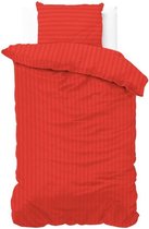 1-persoons dekbedovertrek (dekbed hoes) helder rood gestreept met fijne rode strepen / banen eenpersoons 140 x 220 cm (beddengoed slaapkamer cadeau idee!)