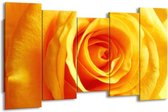 GroepArt - Canvas Schilderij - Roos - Geel, Oranje - 150x80cm 5Luik- Groot Collectie Schilderijen Op Canvas En Wanddecoraties