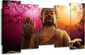 GroepArt - Canvas Schilderij - Boeddha - Paars, Bruin, Wit - 150x80cm 5Luik- Groot Collectie Schilderijen Op Canvas En Wanddecoraties