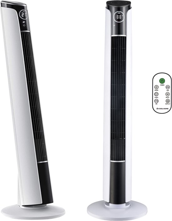 CoolHome CF2204 Design Ventilator - Wit - Torenventilator - Afstandsbediening - Timer - Dimbaar LED-scherm - Kolomventilator met Luchtreiniger - Ventilator Staand