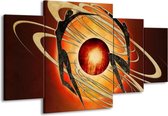 GroepArt - Schilderij -  Modern - Bruin, Oranje, Zwart - 160x90cm 4Luik - Schilderij Op Canvas - Foto Op Canvas