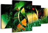 GroepArt - Schilderij -  Abstract - Groen, Geel, Rood - 160x90cm 4Luik - Schilderij Op Canvas - Foto Op Canvas