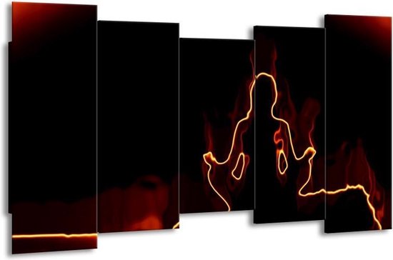 GroepArt - Canvas Schilderij - Yoga - Geel, Oranje, Zwart - 150x80cm 5Luik- Groot Collectie Schilderijen Op Canvas En Wanddecoraties