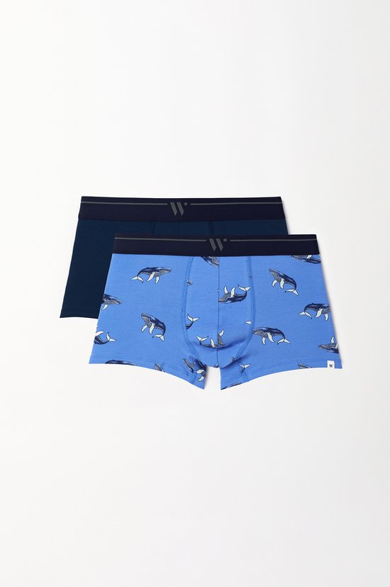 Woody duopack boxershort jongens/heren – walvis print + donkerblauw – 231-2-QLM-Z/057 – maat 176