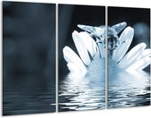 GroepArt - Schilderij -  Bloem - Blauw, Grijs - 120x80cm 3Luik - 6000+ Schilderijen 0p Canvas Art Collectie