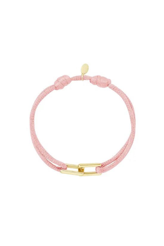 satijnen koord schakelarmband licht roze & Goud RVS