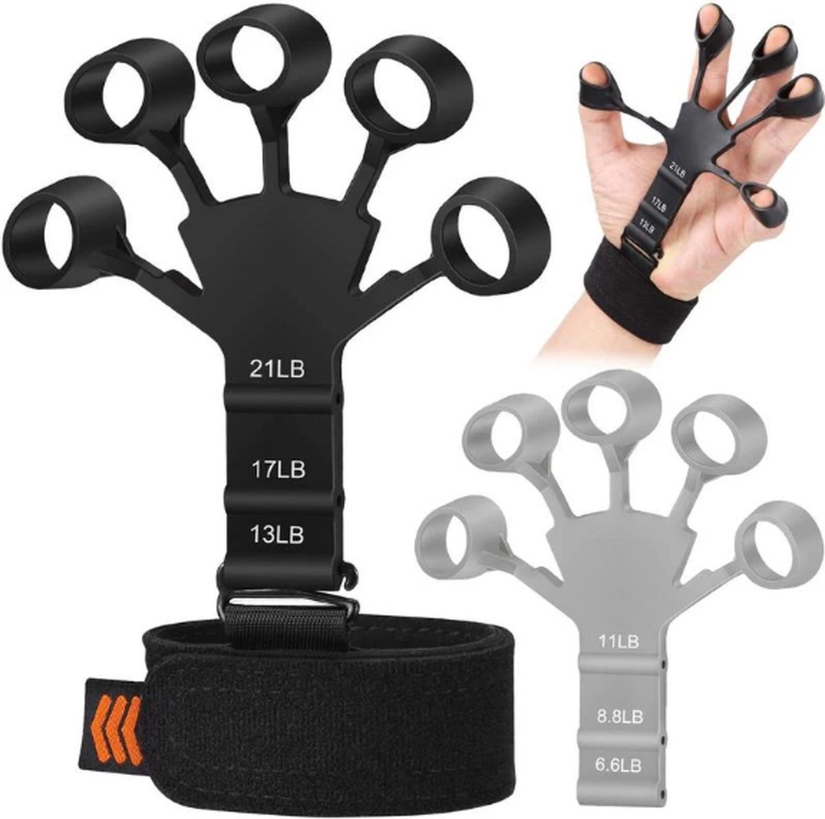 Zwarte Siliconen Gripster Grip Strengthener Vinger Brancard Hand