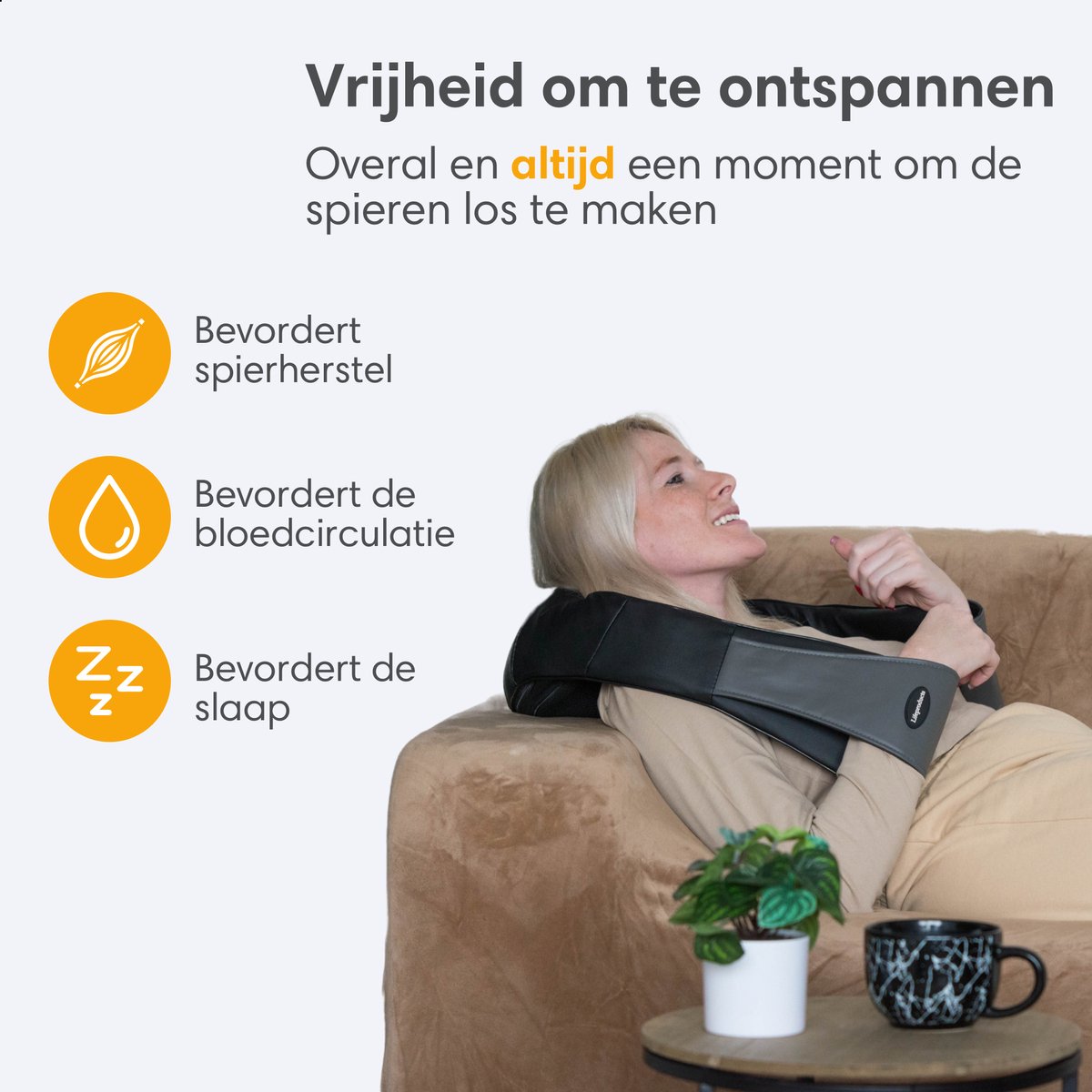 Lifeproducts Shiatsu Massagekussen Draadloos - Elektrisch Nekmassage Apparaat - Massage Apparaten - Nek en Schouder Massage Apparaat - Massageapparaten met Infrarood Verwarming — cadeau in Verzorging - foto 5