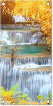 Tuinposter waterval - Herfst - Bomen - Bruin - Natuur - Tuindoek - Tuindecoratie - Tuin - Schutting decoratie - Schuttingdoek - 30x60 cm - Tuinschilderij voor buiten