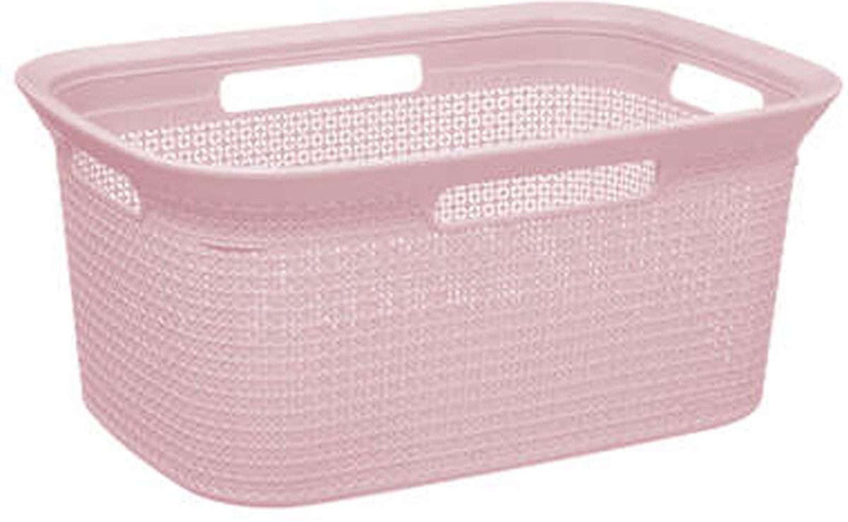 Goedkoopste Wasmand van rotan gevlochten - lichtroze - kunststof - 45 liter - 59 x 41 x 27 cm