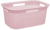 Panier à linge en rotin tressé - rose clair - plastique - 45 litres - 59 x 41 x 27 cm