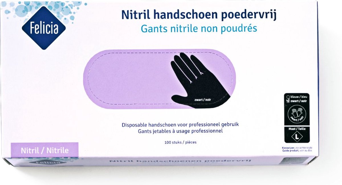 Goedkoopste Nitril handschoenen poedervrij - zwart, 100 stuks, maat L