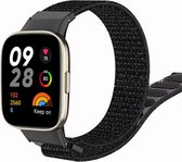 Nylon Smartwatch bandje - Geschikt voor Redmi Watch 3 nylon bandje - zwart - Strap-it Horlogeband / Polsband / Armband