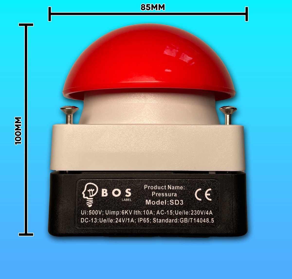 BOS Label - Slagdrukknop - FX lanceren - Grote knop - 3 Maakschakelaar - Rood