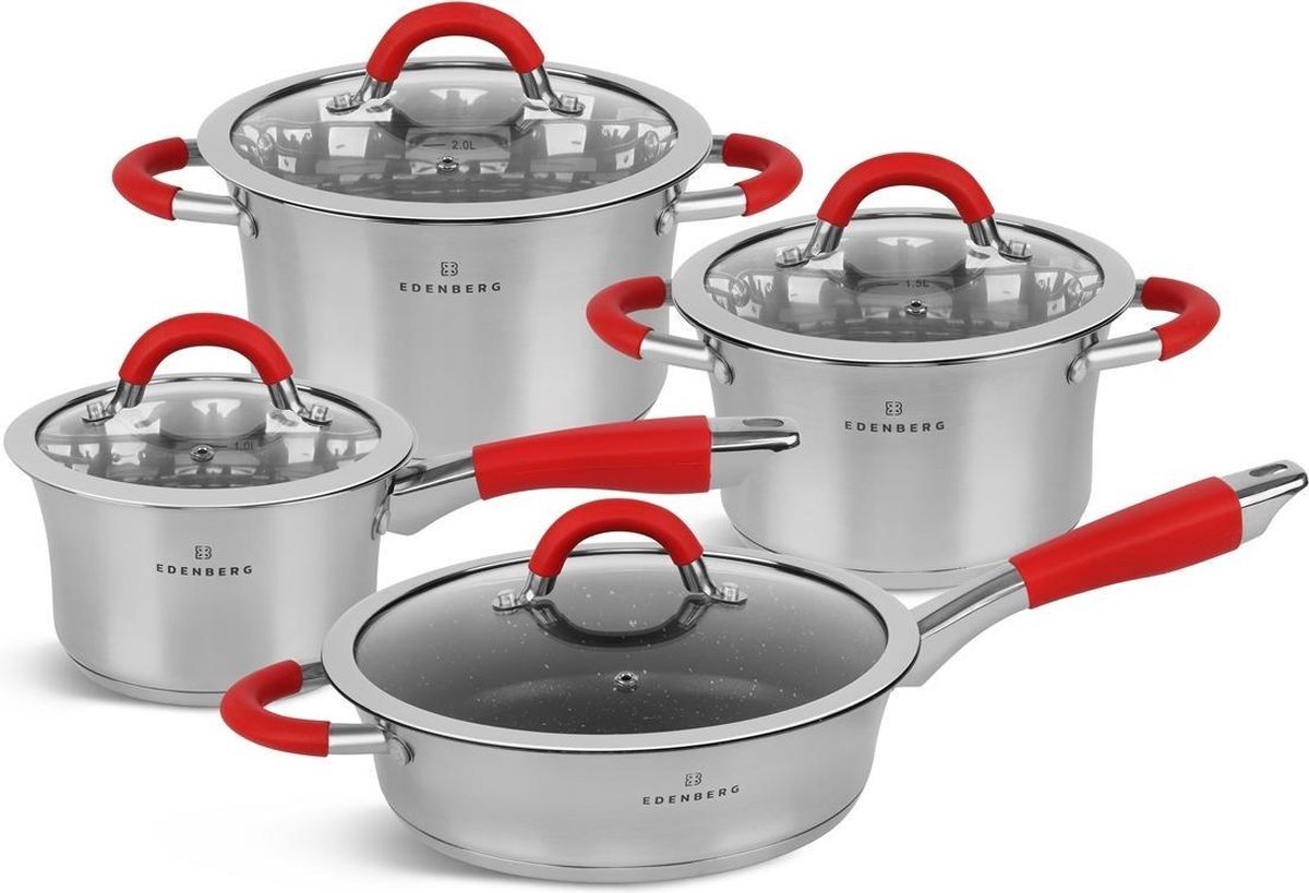 Edënbërg Classic Line - Pannenset - RVS - 8 delig - Sandwichbodem