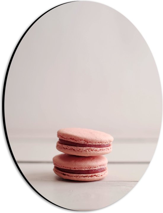 Dibond Ovaal - Twee Opgestapelde Roze Macarons - 21x28 cm Foto op Ovaal (Met Ophangsysteem)