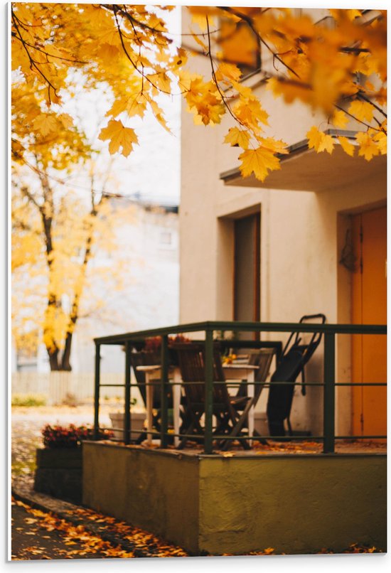 PVC Schuimplaat- Terras voor Huis in de Herfst - 40x60 cm Foto op PVC Schuimplaat