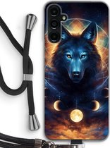 Case Company® - Hoesje met koord geschikt voor Samsung Galaxy A14 hoesje met Koord - Wolf Dreamcatcher - Telefoonhoesje met Zwart Koord - Bescherming aan alle Kanten en Over de Schermrand