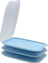 Boîtes de produits carnés empilables de haute qualité, boîte de stockage frigorifique pour produits carnés. pires contenants. Se range Perfect au koelkast , 3 pièces couleur bleu clair, dimensions 25 x 17 x 3,3 cm