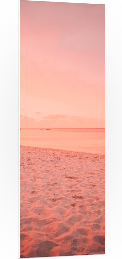 PVC Schuimplaat- Strand met Roze Gloed - 50x150 cm Foto op PVC Schuimplaat