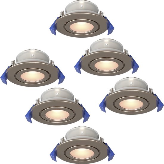 Set de 6 spots encastrables LED Lima - Inclinables - 4000K - Blanc neutre - IP65 étanche à l'eau et à la poussière - Extérieur - Salle de bain - Source lumineuse interchangeable GU10 - 5 Watt - Verre de sécurité - Acier inoxydable - Garantie 3 ans