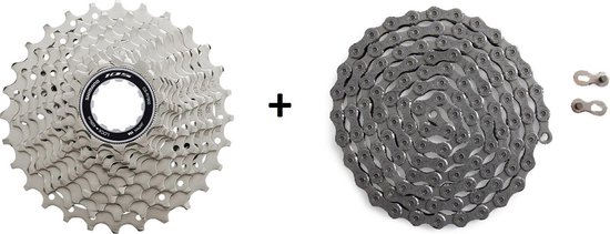 SUPERPROMO 11 speed Shimano cassette met verbeterd tandontwerp 12-25 tanden + 11v KMC ketting met quicklink COMBIDEAL!! 100% compatibel 11-22-33 versnellingen PREMIUM QUALITY