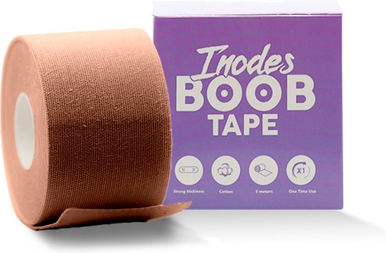 Boob tape 5 Meter (5,0 cm breed) - bruin - Plak BH - Strapless BH + Inclusief tepelcovers